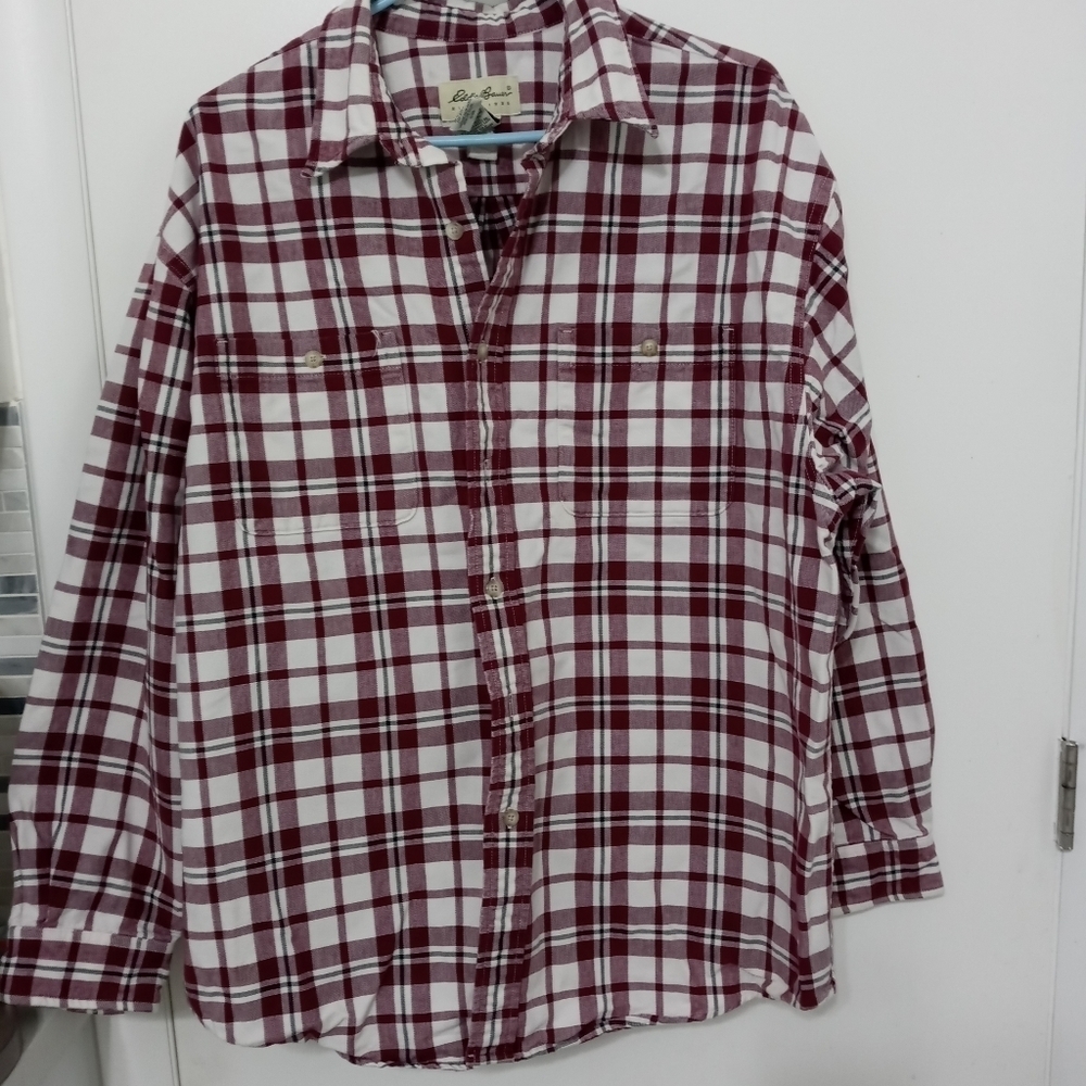 Eddie Baur Long Sleeve Heavyweight Button down plaid Cotton Shirt w Pockets XL